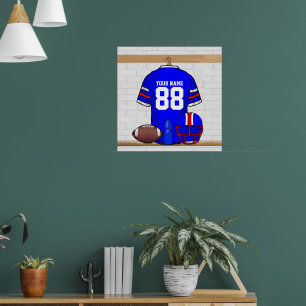 Personalisiert Blue White Football Jersey Poster
