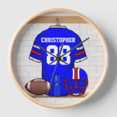 Personalisiert Blue White Football Jersey Wanduhr (Vorderseite)