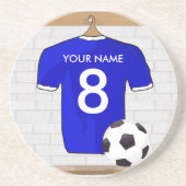 Personalisiert Blue White Football Soccer Jersey Getränkeuntersetzer (Vorne)
