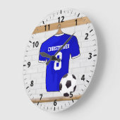 Personalisiert Blue White Football Soccer Jersey Große Wanduhr (Winkel)