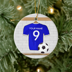 Personalisiert Blue White Football Soccer Jersey Keramikornament