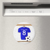 Personalisiert Blue White Football Soccer Jersey Magnet (In Situ (Geschirrspüler))