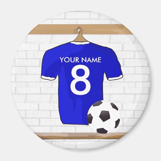 Personalisiert Blue White Football Soccer Jersey Magnet (Vorne)