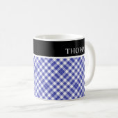 Personalisiert Blue White Gingham Individuelle Nam Kaffeetasse (VorderseiteRechts)
