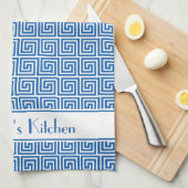 Personalisiert-Blue-White-griechischer Meander-Key Geschirrtuch (Viertel Falte)