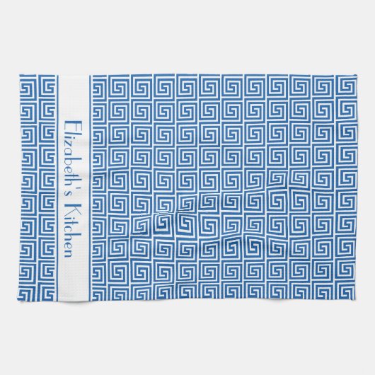 Personalisiert-Blue-White-griechischer Meander-Key Geschirrtuch (Horizontal)