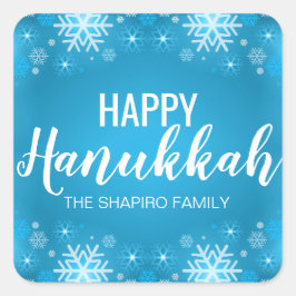 Personalisiert Blue White HAPPY HANUKKAH Schneeflo Quadratischer Aufkleber