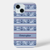 Personalisiert Blue White Nautic Anchors Case-Mate iPhone Hülle (Rückseite)