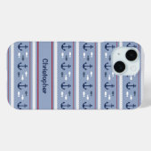 Personalisiert Blue White Nautic Anchors Case-Mate iPhone Hülle (Rückseite (Horizontal))