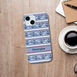 Personalisiert Blue White Nautic Anchors Case-Mate iPhone Hülle