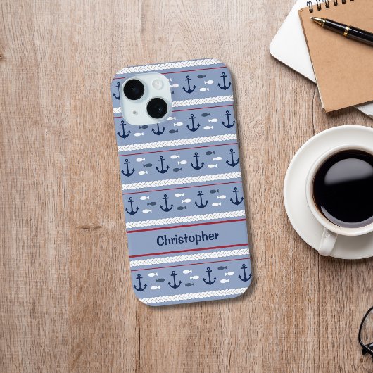 Personalisiert Blue White Nautic Anchors Case-Mate iPhone Hülle