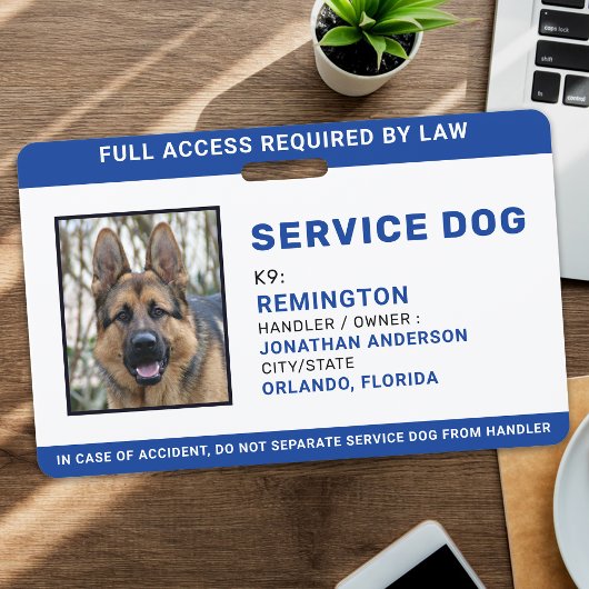Personalisiert Blue White Service Dog Foto ID Abze Ausweis