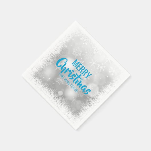 Personalisiert Blue White Snowflakes Frohe Weihnac Serviette (Ecke)