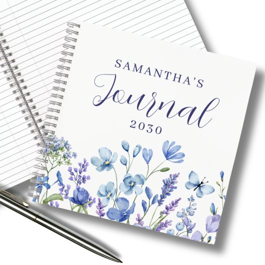 Personalisiert Blue Wildblume Floral Journal Notizblock