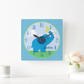 Personalisiert Blue Zig Zag Elephant Kinderzimmer Quadratische Wanduhr (Zuhause)