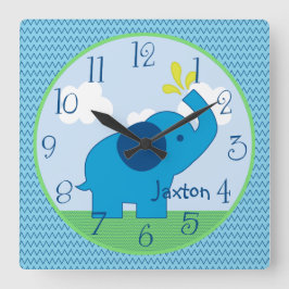 Personalisiert Blue Zig Zag Elephant Kinderzimmer  Quadratische Wanduhr