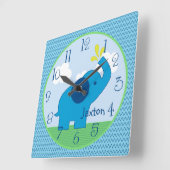 Personalisiert Blue Zig Zag Elephant Kinderzimmer  Quadratische Wanduhr (Winkel)