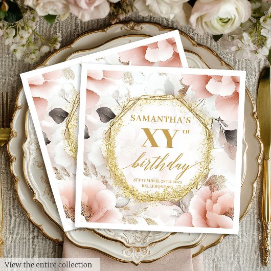 Personalisiert Blush 80 Geburtstag Napkins Gold Sc Serviette