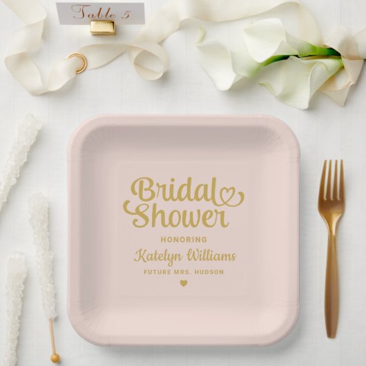 Personalisiert Blush Gold Wedding Brautparty Pappteller (Hochzeit)