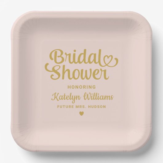 Personalisiert Blush Gold Wedding Brautparty Pappteller (Vorderseite)