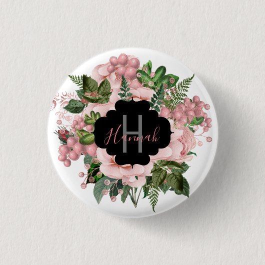 Personalisiert Blush Pink Bläschen Bouquet Button (Vorderseite)