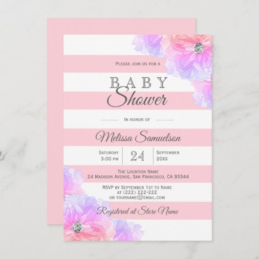 Personalisiert Blush Pink Blütendusche Einladung (Vorne/Hinten)
