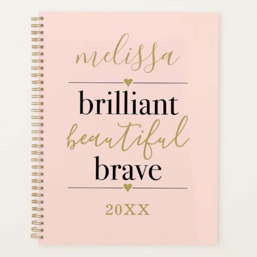 Personalisiert Blush Pink Brilliant Schöne Tapferk Planer (Vorderseite)