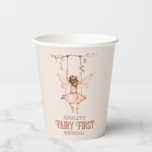 Personalisiert Blush Pink Fairy Erster Geburtstag Pappbecher (Vorderseite)