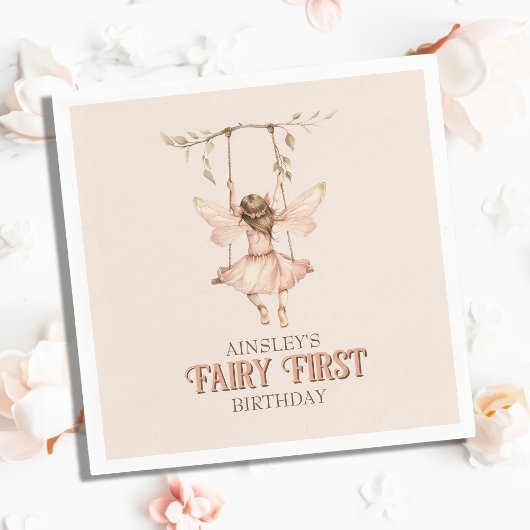 Personalisiert Blush Pink Fairy Erster Geburtstag Serviette