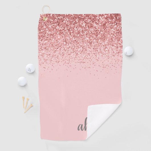 Personalisiert Blush Pink Glitzer Modern Monogramm Golfhandtuch (Insitu)