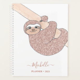 Personalisiert Blush Pink Glitzer Sloth 2021 Planer