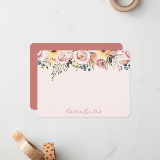 Personalisiert Blush Pink Moderne Aquarellblume N Mitteilungskarte (Vorderseite/Rückseite Beispiel)