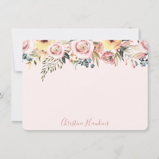 Personalisiert Blush Pink Moderne Aquarellblume N Mitteilungskarte (Vorderseite)