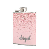 Personalisiert Blush-Pink-Monogramm des Girl-Glitz Flachmann (Links)