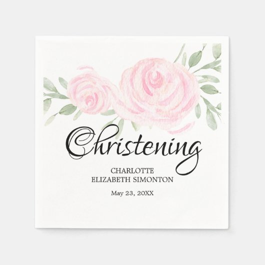 Personalisiert Blush Pink Rose Christening Serviette (Vorderseite)