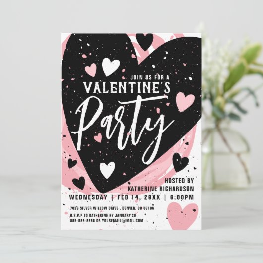 Personalisiert Blush Pink Valentine's Dinner Party Einladung (Stehend Vorderseite)