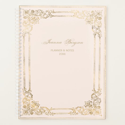 Personalisiert Blush Verzierter Goldrahmen Script  Planer (Vorderseite)