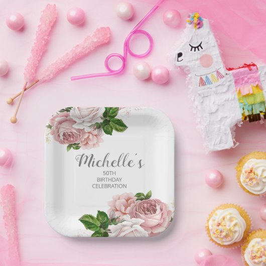 Personalisiert Blütenpinsel Pappteller (Party)