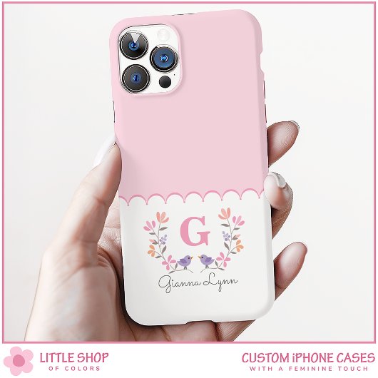 Personalisiert Blütenrosa Floral Monogramm Case-Mate iPhone Hülle