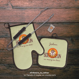 Personalisiert BOERSEUN Windpomp Afrikaans Braai / Ofenhandschuh & Topflappen-Set