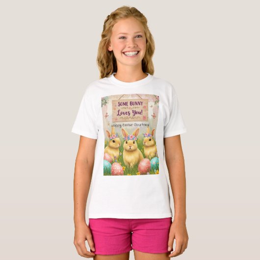 Personalisiert Boho Bunny Easter für Mädchen T-Shirt (Vorne ganz)