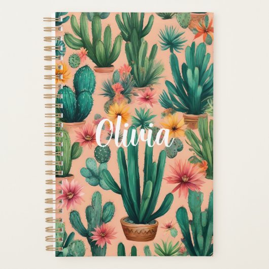 Personalisiert Boho Cactus Art Print Planer (Vorderseite)