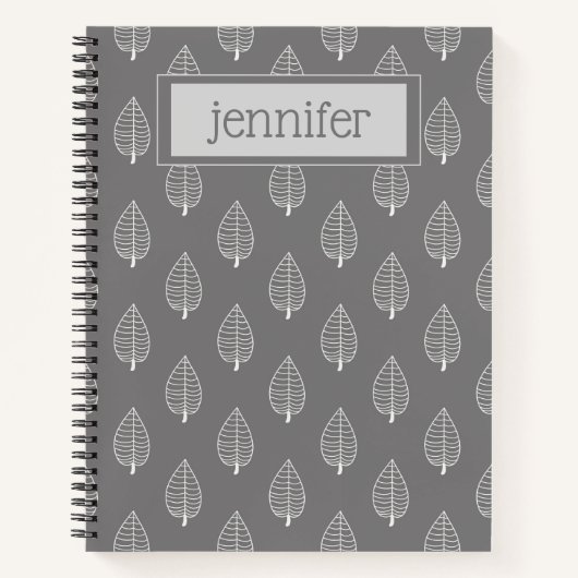 Personalisiert Boho Dark Gray Leaf Journal Notizblock (Vorderseite)