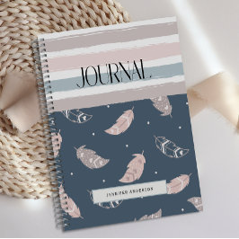 Personalisiert Boho Feather Stripes Pastell Journa Notizblock