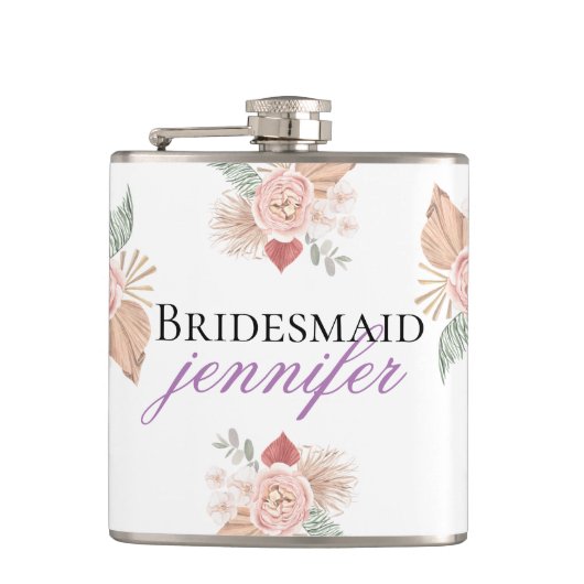 Personalisiert Boho Floral Heart White Flachmann (Vorderseite)