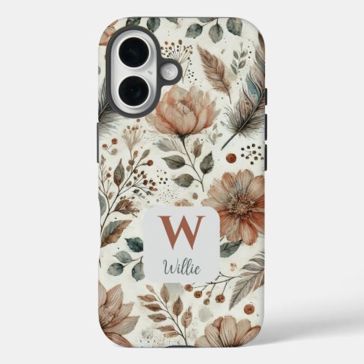Personalisiert Boho Floral Monogramm und Name Case-Mate iPhone Hülle (Rückseite)