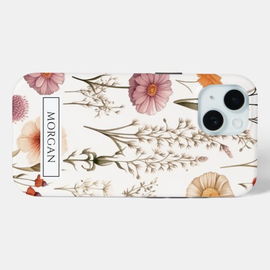 Personalisiert Boho Floral Wildblume Case-Mate iPhone Hülle (Rückseite (Horizontal))