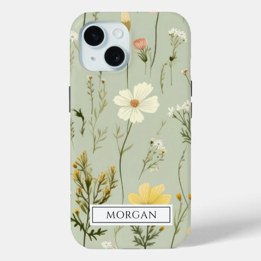 Personalisiert Boho Floral Wildblume Sage Green Case-Mate iPhone Hülle (Rückseite)