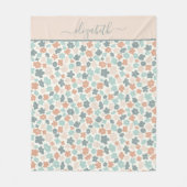 Personalisiert Boho Green Peach Pink Floral Fleecedecke (Vorderseite)