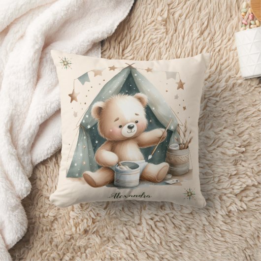 Personalisiert Boho Green Teddy Bear Kissen (Decke)